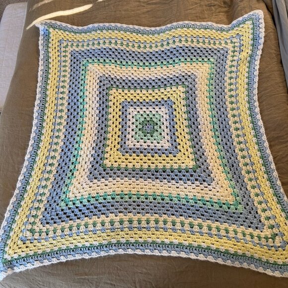 Handmade Crochet Granny Square Pastel Shawl - Picture 3 of 5